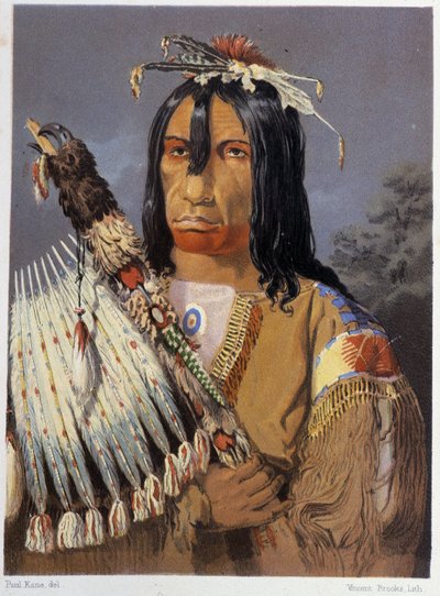 Ritratto di Kee-Ake-Saa-Ka-Wow con il calumet - in "Vagabondaggi di un artista tra gli indiani del Nord America" di Paul Kane, Longmans & Roberts, Londra da Unknown artist