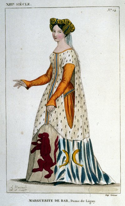 Ritratto di Margherita di Bar, Signora di Ligny (c. 1223 - 1275), incisione del 1830. da Unknown artist
