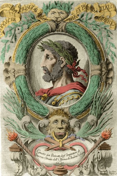 Ritratto di Odoacre, capo degli Eruli alleati degli Unni e ministro di Attila (435-493). Incisione del XVIII secolo da Unknown artist