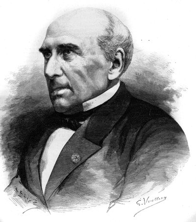 Ritratto di Pierre Guillaume Frédéric Le Play (Pierre-Guillaume-Frédéric) (1806-1882), ingegnere e sociologo francese. Incisione in "Le Monde Illustré" n°1306 dell