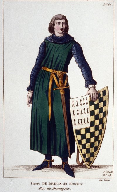 Ritratto di Pierre de Dreux, detto Mauclerc, Duca nel 1213. Incisione del 1830. da Unknown artist