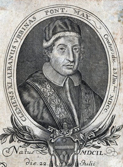 Ritratto di Papa Clemente XI (Gianfrancesco Albani) (1649 - 1721), 241° Papa. Incisione del XVIII secolo da Unknown artist