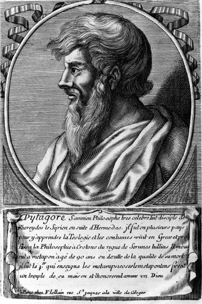 Ritratto di Pitagora (ca. 570 - ca. 480 a.C.), matematico e filosofo greco. Incisione del XVIII secolo da Unknown artist