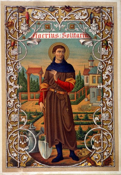 Ritratto di San Fiacre (giardiniere, eremita vicino a Meaux), libro n.d. XIX secolo da Unknown artist