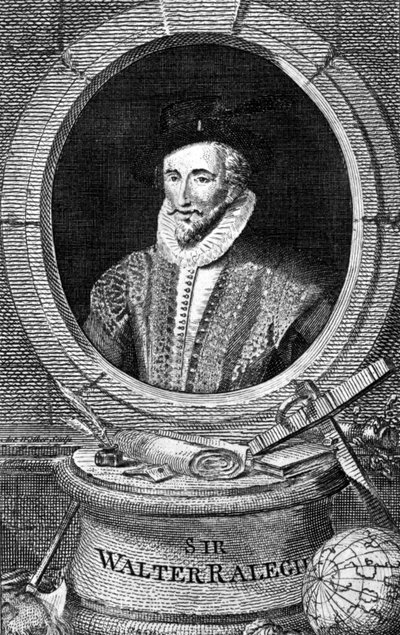 Ritratto di Sir Walter Raleigh (1554 - 1618), cortigiano, navigatore e scrittore inglese. Incisione del XVIII secolo da Unknown artist