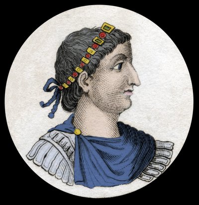 Ritratto di Teodosio I (Flavio Teodosio) (347-395), imperatore romano, incisione del XIX secolo da Unknown artist