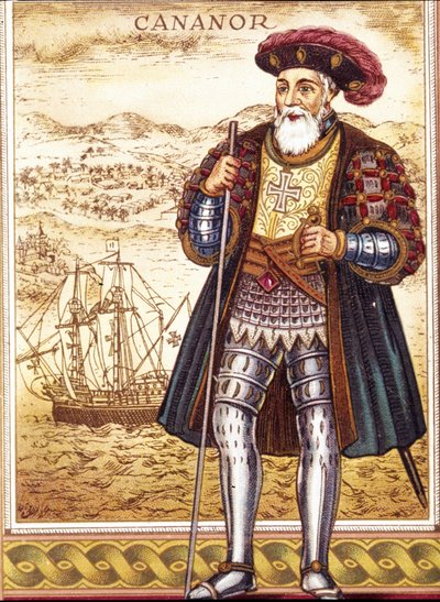 Ritratto di Vasco de Gama. Cromolitografia da Unknown artist