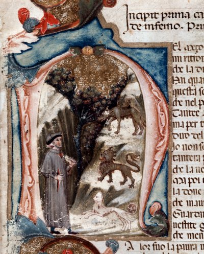 Ritratto del poeta italiano Dante Alighieri con bestie da Unknown artist