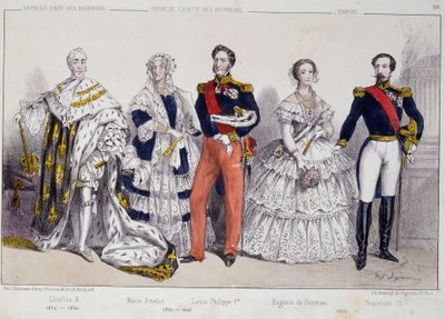 Ritratto dei Borboni. Da sinistra a destra: Carlo X (1757-1836), Maria Amalia (1782-1866), Luigi Filippo I (1773-1850), Eugenia de Guzman (1826-1920) e Napoleone III (1808-1873) da Unknown artist