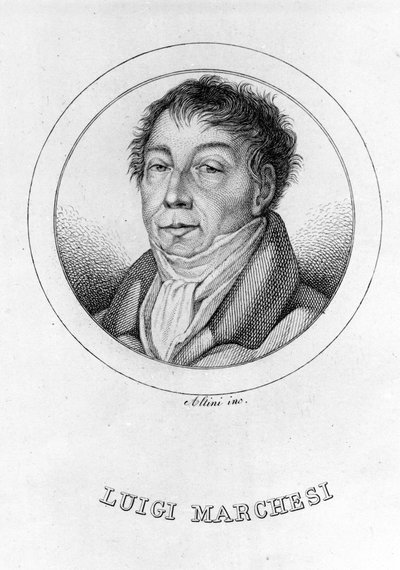 Ritratto del castrato italiano Luigi Marchesi (1754 - 1829) noto anche come Marchesini. Incisione del 19° secolo. da Unknown artist