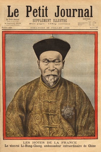Ritratto del Vice Re di Petchili, Li Hung Chung, Straordinario Ambasciatore Cinese in Francia, in visita ufficiale nel 1896. Incisione in "Le petit journal" 28/07/1896. Collezione Selva da Unknown artist