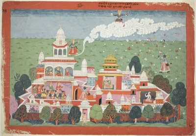 Pradyumna entra nel palazzo del demone Sambar e lo sfida in battaglia, pagina da un manoscritto disperso del Bhagavata Purana da Unknown artist