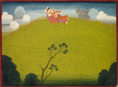 Pradyumna e Mayavati volano a Dvaraka, dal Grande Basohli Bhagavata Purana da Unknown artist