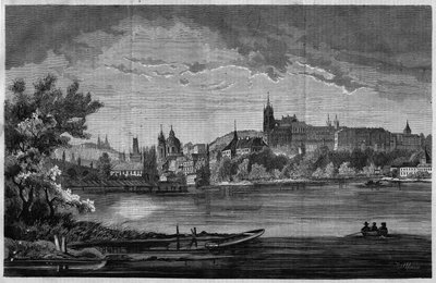 Praga, vista del quartiere della chiesa di San Nicola de la Kleinseite e del quartiere del castello (Hradcany) che comprende il palazzo reale, 3 chiese, un monastero e la Cattedrale di San Vito. In "L