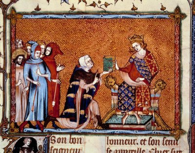 Presentazione del libro: Jean de Joinville (1224-1317) offre il suo libro a Luigi Re di Navarra futuro Luigi X l