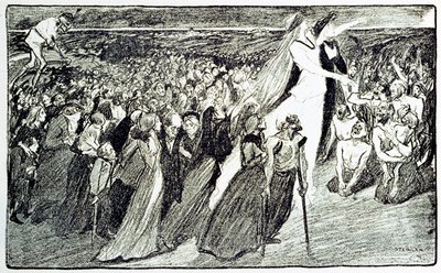 Processione durante il pellegrinaggio a Lourdes, allegoria di Théophile Alexandre Steinlen (1859 - 1923) che illustra 