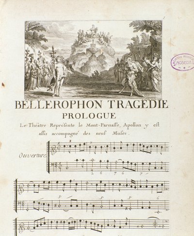 Prologo di “Bellerophon” tragedia lirica in cinque atti con un prologo di Jean Baptiste Lully (Giovanni Battista Lulli) (1632-1687). 1714 da Unknown artist