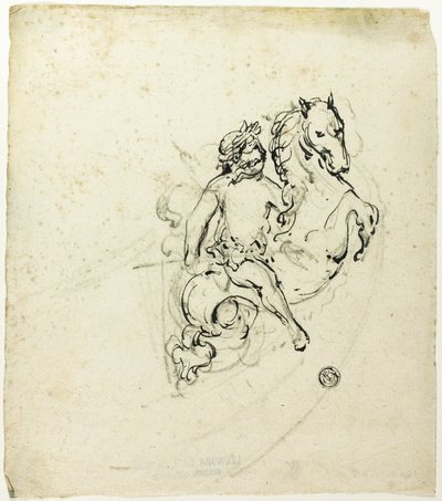 Putto coronato di alloro, su cavallo rampante da Unknown artist
