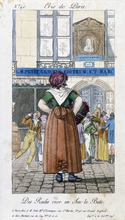 Venditore di ravanelli per le strade di Parigi - in Cris de Paris, inizi XIX secolo da Unknown artist