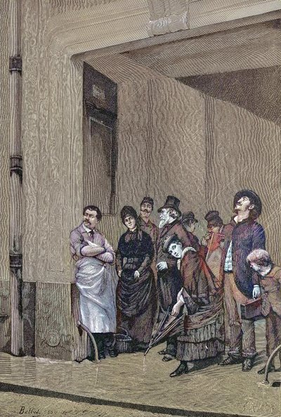 Tempo piovoso, persone sotto un tetto aspettano che smetta di piovere da Unknown artist