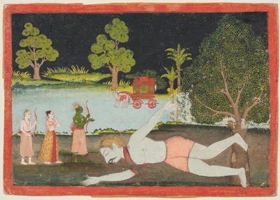 Rama e Lakshmana uccidono il demone gigante Viradha, da un Ramayana da Unknown artist