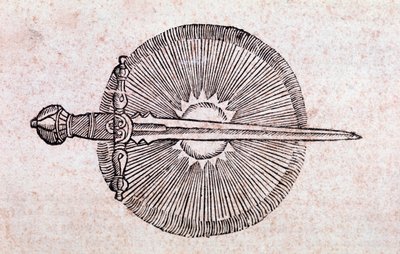 Rappresentazione di una cometa come una spada che trafigge il cielo da Unknown artist