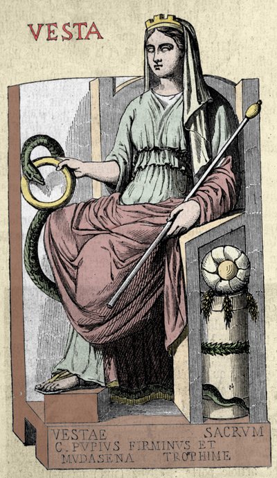 Rappresentazione della dea romana Vesta, divinità dei Penati (assimilata a Estia), è la dea del Focolare, della campagna e del pane da Unknown artist