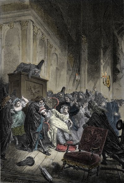 Rappresentazione della morte di Jean-Baptiste Poquelin, detto Molière, per congestione polmonare durante una rappresentazione de "Il malato immaginario" il 17/02/1673 da Unknown artist