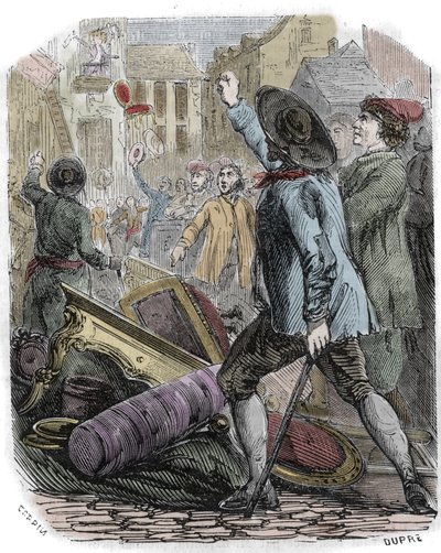 I disordini di Reveillon avvenuti tra il 26 e il 29 aprile 1789 - Rivoluzione francese: affare Reveillon - "Sacco della fabbrica di carta da parati di Jean Baptiste de Reveillon il 28 aprile 1789" Una sommossa parigina saccheggiò la fabbrica situata in rue da Unknown artist