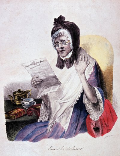Rivoluzione 1830: "Encore des revolutions" grida una vecchia leggendo la Gazette de France - incisione da Unknown artist