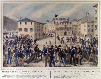 Rivoluzione del Canton Ticino in Svizzera il 5 dicembre 1859. Incisione del XIX secolo da Unknown artist