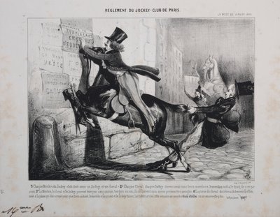 Réglement du Jockey Club de Paris: Chaque membre du Jockey Club doit avoir un Jockey, et un cheval... da Unknown artist