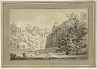 Paesaggio fluviale con mucche e cane in primo piano da Unknown artist