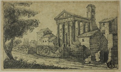 Paesaggio fluviale con tempio romano da Unknown artist