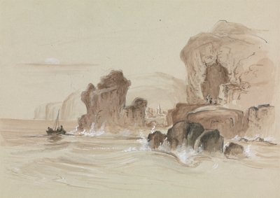 Costa rocciosa con piccola barca da pesca da Unknown artist