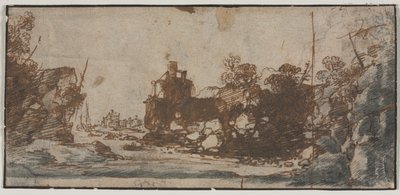 Insenatura rocciosa con barche ed edifici (recto) da Unknown artist