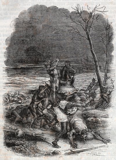 Orlando massacra il popolo di Cymosque - incisione del 1851 da “Orlando Furioso” da Unknown artist