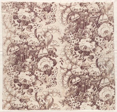 Cotone stampato a rullo con disegno di donna che suona un liuto da Unknown artist