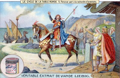 Ciclo della Tavola Rotonda (5): Perceval va in cerca di avventure, Cromolitografia Liebig, XIX secolo da Unknown artist