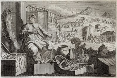 Bibbia di Royaumont, Nuovo Testamento: Parabola del ricco stolto. Gesù Cristo parla contro la vanità di un uomo ricco, che si compiaceva delle sue grandi ricchezze, e morì la notte successiva. Illustrazione del 1811 da Unknown artist