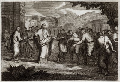 Bibbia di Royaumont, Nuovo Testamento: I dieci lebbrosi. Gesù Cristo guarisce dieci lebbrosi. Illustrazione del 1811 da Unknown artist