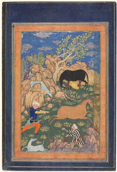 Rustam che cattura il suo cavallo, Rakhsh, in un paesaggio (recto) da Unknown artist