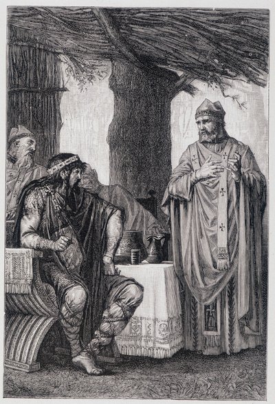 San Gregorio di Tours (538-594) che si oppone a Chilperico I (539-584) Re di Neustria da Unknown artist