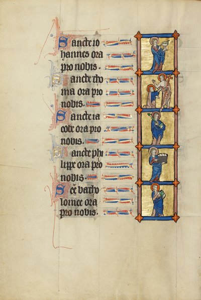 San Giovanni Evangelista con il calice avvelenato; Tommaso dubbioso; San Giacomo con un libro e la clava avvelenata; San Filippo con il cesto di pane; San Bartolomeo con un libro. da Unknown artist