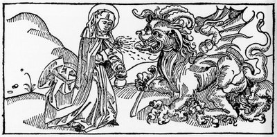 Santa Marta e la Tarasca - Incisione da "Leben der Heiligen - sommerteil" (Il libro dei santi) di Jacobus (Giacomo) da Varagine (1228-1298). Lubecca 1488 da Unknown artist