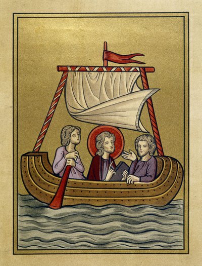 San Paolo, San Silvano (o Sila) e San Timoteo su una barca - da miniatura da Unknown artist