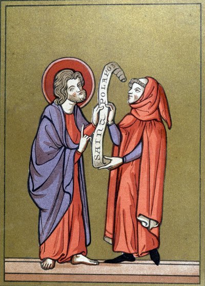 San Paolo che riceve la sua missione da Cristo - da documento del XIII secolo da Unknown artist