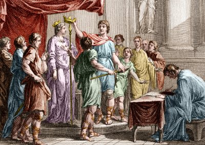 Legge Salica - Istituzione della Legge Salica, redatta da Clodoveo I nel 508, consiste essenzialmente nel risolvere i problemi di procedure riguardanti proprietà e persone e stabilire i diritti di eredità per la terra che può essere trasmessa solo agli u da Unknown artist