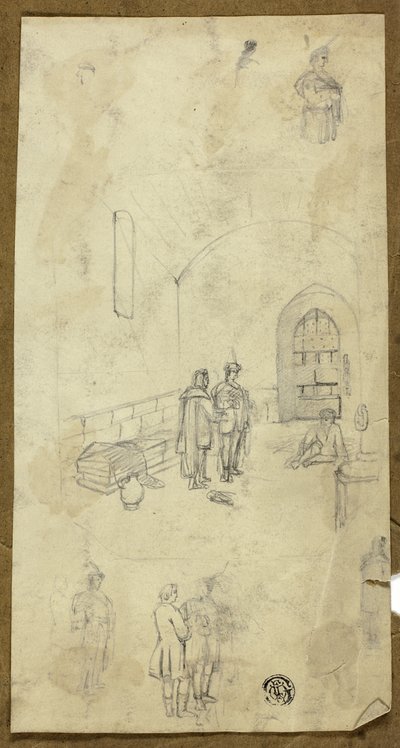 Scena nella cella della prigione con schizzi di altre figure da Unknown artist
