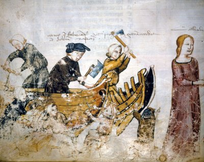 Scena di costruzione navale nel XIII secolo. da Unknown artist